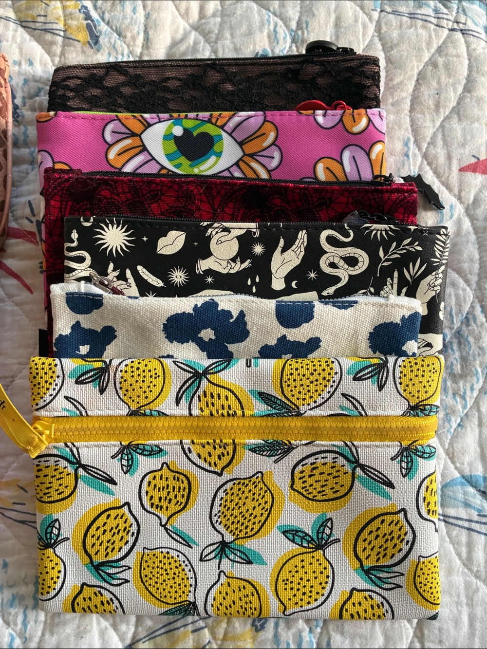 ipsy Assorted Zipper Pouch Bundle - Pink, Yellow, Black, Red, White, approx 7”. - Picture 4 of 4